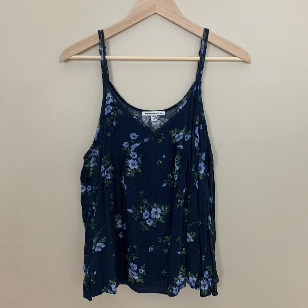 Aeo • Blue Floral Cold Shoulder Blouse